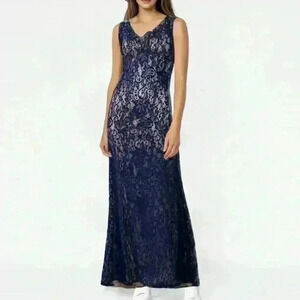 Dancing Queen Blue Lace Formal Gown XS Sleeveless Long Evening Dress Prom